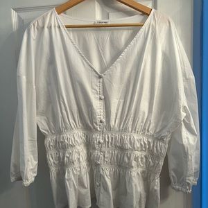 White Cotton Faux Button Front Blouse
